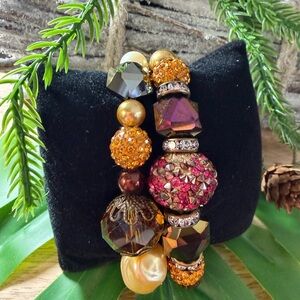 Vibrant Beaded Bracelet Set with Gold and Pink Accents